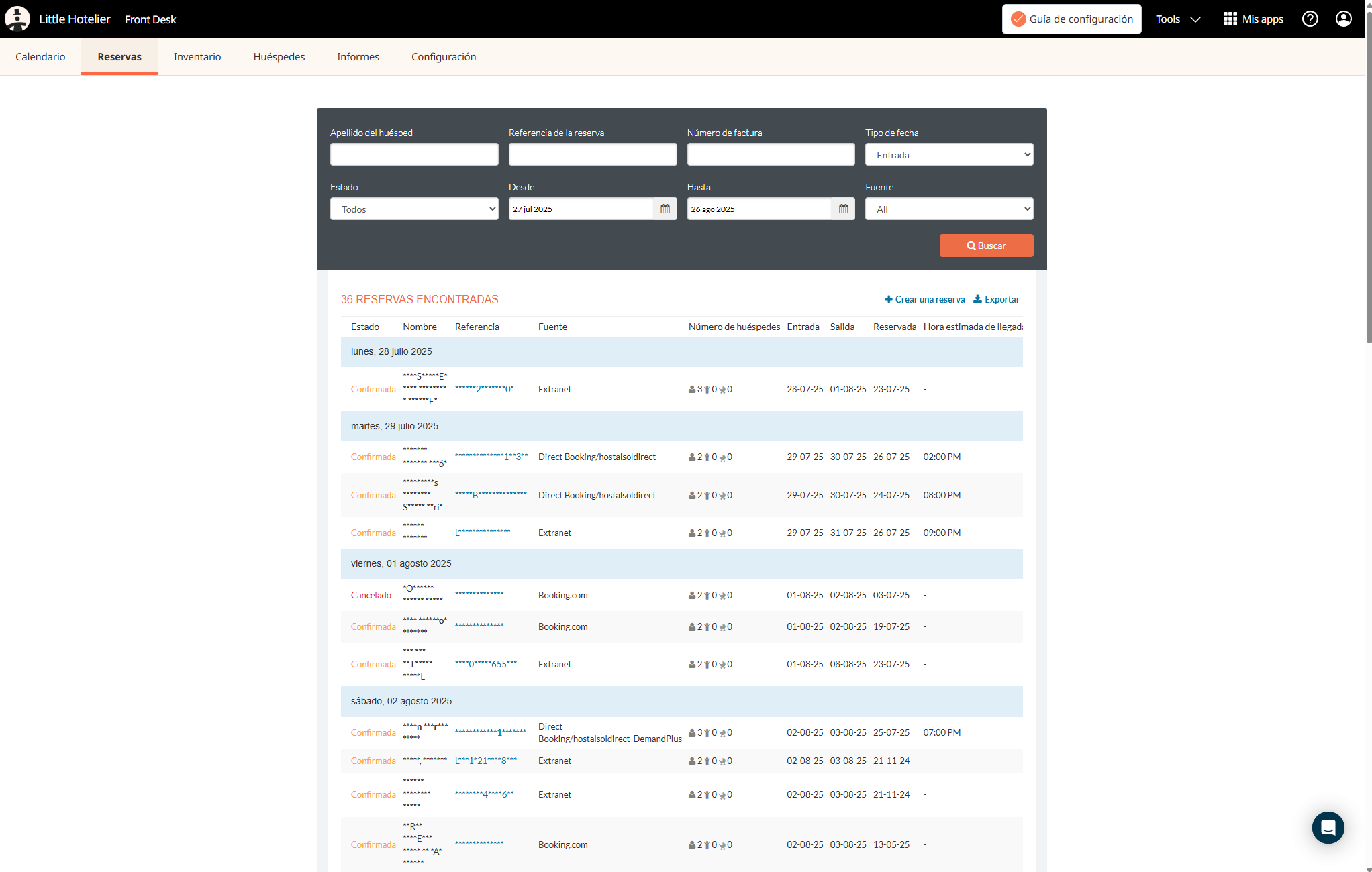 Full Width Reservation Table: Before
